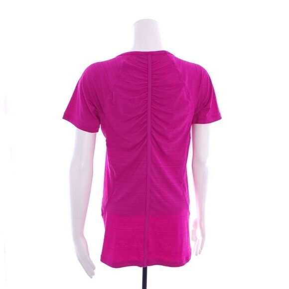 Athleta Women's Size Large Solid Pink Short Sleeve Zipper Shirt - Picture 5 of 10
